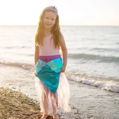 Disfraz Cola De Sirena Azul Con Corona 5-6 Años